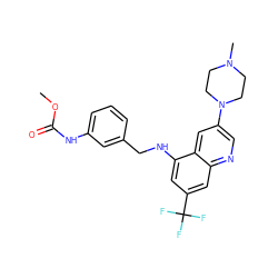 COC(=O)Nc1cccc(CNc2cc(C(F)(F)F)cc3ncc(N4CCN(C)CC4)cc23)c1 ZINC000169329659
