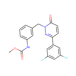 COC(=O)Nc1cccc(Cn2nc(-c3cc(F)cc(F)c3)ccc2=O)c1 ZINC000299865906