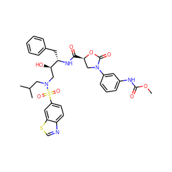 COC(=O)Nc1cccc(N2C[C@@H](C(=O)N[C@@H](Cc3ccccc3)[C@H](O)CN(CC(C)C)S(=O)(=O)c3ccc4ncsc4c3)OC2=O)c1 ZINC000072136422