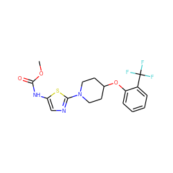 COC(=O)Nc1cnc(N2CCC(Oc3ccccc3C(F)(F)F)CC2)s1 ZINC000049035141