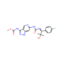 COC(=O)Nc1n[nH]c2cc(NC(=O)N[C@@H](c3ccc(F)cc3)C(C)(C)O)ncc12 ZINC001772581446