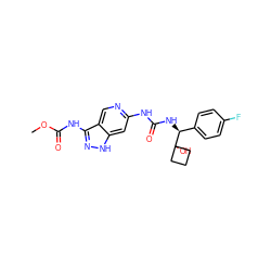 COC(=O)Nc1n[nH]c2cc(NC(=O)N[C@@H](c3ccc(F)cc3)C3(O)CCC3)ncc12 ZINC001772617473