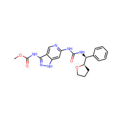 COC(=O)Nc1n[nH]c2cc(NC(=O)N[C@@H](c3ccccc3)[C@H]3CCCO3)ncc12 ZINC001772656098