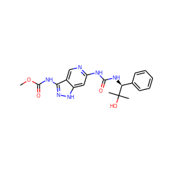 COC(=O)Nc1n[nH]c2cc(NC(=O)N[C@@H](c3ccccc3)C(C)(C)O)ncc12 ZINC001772596078