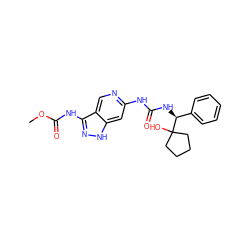 COC(=O)Nc1n[nH]c2cc(NC(=O)N[C@@H](c3ccccc3)C3(O)CCCC3)ncc12 ZINC001772636189