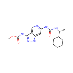 COC(=O)Nc1n[nH]c2cc(NC(=O)N[C@H](C)C3CCCCC3)ncc12 ZINC001772583558