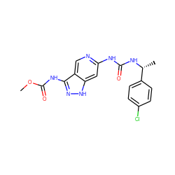 COC(=O)Nc1n[nH]c2cc(NC(=O)N[C@H](C)c3ccc(Cl)cc3)ncc12 ZINC001772656026