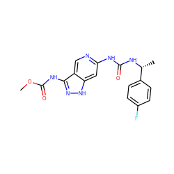 COC(=O)Nc1n[nH]c2cc(NC(=O)N[C@H](C)c3ccc(F)cc3)ncc12 ZINC000210754423