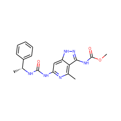 COC(=O)Nc1n[nH]c2cc(NC(=O)N[C@H](C)c3ccccc3)nc(C)c12 ZINC001772589509