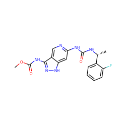 COC(=O)Nc1n[nH]c2cc(NC(=O)N[C@H](C)c3ccccc3F)ncc12 ZINC001772627807