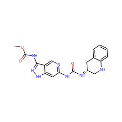 COC(=O)Nc1n[nH]c2cc(NC(=O)N[C@H]3CNc4ccccc4C3)ncc12 ZINC001772573222