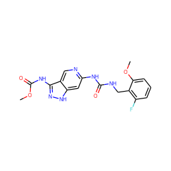 COC(=O)Nc1n[nH]c2cc(NC(=O)NCc3c(F)cccc3OC)ncc12 ZINC001772592863