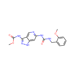 COC(=O)Nc1n[nH]c2cc(NC(=O)NCc3ccccc3OC)ncc12 ZINC001772597067