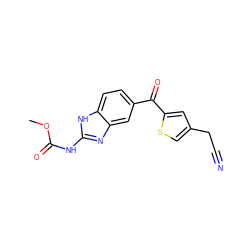 COC(=O)Nc1nc2cc(C(=O)c3cc(CC#N)cs3)ccc2[nH]1 ZINC000027332286