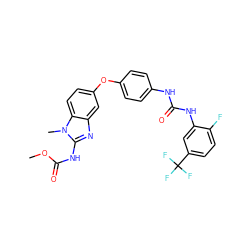 COC(=O)Nc1nc2cc(Oc3ccc(NC(=O)Nc4cc(C(F)(F)F)ccc4F)cc3)ccc2n1C ZINC000014965569