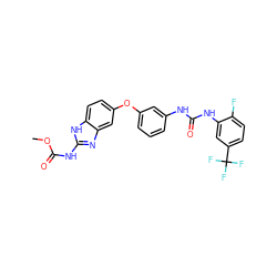 COC(=O)Nc1nc2cc(Oc3cccc(NC(=O)Nc4cc(C(F)(F)F)ccc4F)c3)ccc2[nH]1 ZINC000014965527