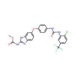 COC(=O)Nc1nc2ccc(Oc3ccc(NC(=O)Nc4cc(C(F)(F)F)ccc4Cl)cc3)cc2[nH]1 ZINC000004846177