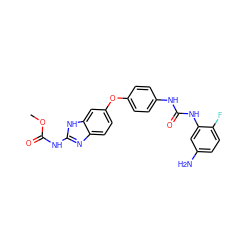 COC(=O)Nc1nc2ccc(Oc3ccc(NC(=O)Nc4cc(N)ccc4F)cc3)cc2[nH]1 ZINC000014965508