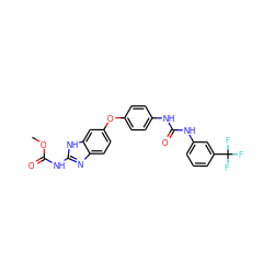 COC(=O)Nc1nc2ccc(Oc3ccc(NC(=O)Nc4cccc(C(F)(F)F)c4)cc3)cc2[nH]1 ZINC000014965481