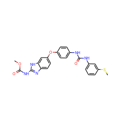 COC(=O)Nc1nc2ccc(Oc3ccc(NC(=O)Nc4cccc(SC)c4)cc3)cc2[nH]1 ZINC000014965504