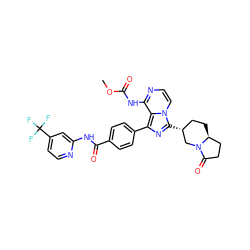 COC(=O)Nc1nccn2c([C@@H]3CC[C@H]4CCC(=O)N4C3)nc(-c3ccc(C(=O)Nc4cc(C(F)(F)F)ccn4)cc3)c12 ZINC000149136800