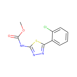COC(=O)Nc1nnc(-c2ccccc2Cl)s1 ZINC000017209242