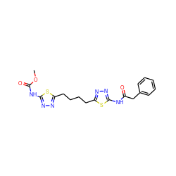 COC(=O)Nc1nnc(CCCCc2nnc(NC(=O)Cc3ccccc3)s2)s1 ZINC000169698284