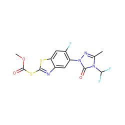 COC(=O)Sc1nc2cc(-n3nc(C)n(C(F)F)c3=O)c(F)cc2s1 ZINC000103195449