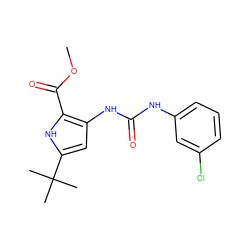 COC(=O)c1[nH]c(C(C)(C)C)cc1NC(=O)Nc1cccc(Cl)c1 ZINC000028221994