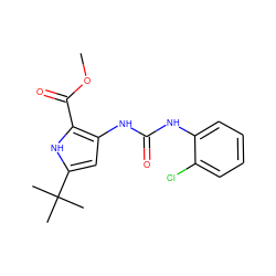 COC(=O)c1[nH]c(C(C)(C)C)cc1NC(=O)Nc1ccccc1Cl ZINC000028222342