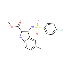 COC(=O)c1[nH]c2ccc(C)cc2c1NS(=O)(=O)c1ccc(F)cc1 ZINC000005684201