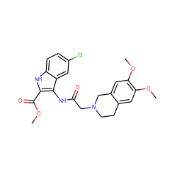 COC(=O)c1[nH]c2ccc(Cl)cc2c1NC(=O)CN1CCc2cc(OC)c(OC)cc2C1 ZINC000002301280