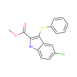 COC(=O)c1[nH]c2ccc(Cl)cc2c1Sc1ccccc1 ZINC000006482602