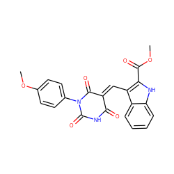 COC(=O)c1[nH]c2ccccc2c1/C=C1\C(=O)NC(=O)N(c2ccc(OC)cc2)C1=O ZINC000001228830