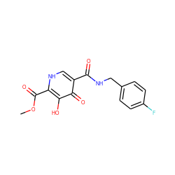 COC(=O)c1[nH]cc(C(=O)NCc2ccc(F)cc2)c(=O)c1O ZINC000034658366