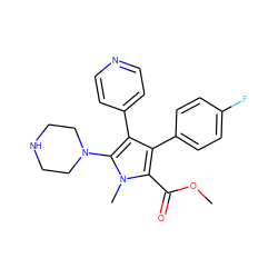 COC(=O)c1c(-c2ccc(F)cc2)c(-c2ccncc2)c(N2CCNCC2)n1C ZINC000036175368