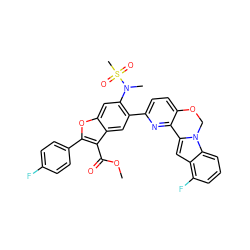 COC(=O)c1c(-c2ccc(F)cc2)oc2cc(N(C)S(C)(=O)=O)c(-c3ccc4c(n3)-c3cc5c(F)cccc5n3CO4)cc12 ZINC000146725866