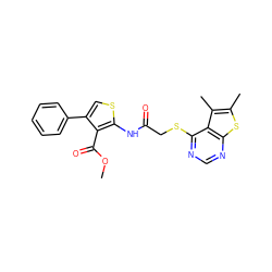 COC(=O)c1c(-c2ccccc2)csc1NC(=O)CSc1ncnc2sc(C)c(C)c12 ZINC000001895227