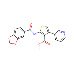 COC(=O)c1c(-c2cccnc2)csc1NC(=O)c1ccc2c(c1)OCO2 ZINC000001052397