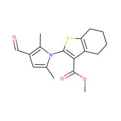 COC(=O)c1c(-n2c(C)cc(C=O)c2C)sc2c1CCCC2 ZINC000000449316