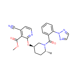 COC(=O)c1c(C#N)ccnc1O[C@@H]1CC[C@@H](C)N(C(=O)c2ccccc2-n2nccn2)C1 ZINC000207672038