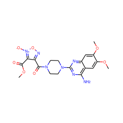 COC(=O)c1c(C(=O)N2CCN(c3nc(N)c4cc(OC)c(OC)cc4n3)CC2)no[n+]1[O-] ZINC000013744949