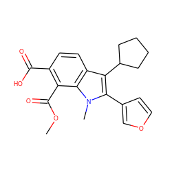 COC(=O)c1c(C(=O)O)ccc2c(C3CCCC3)c(-c3ccoc3)n(C)c12 ZINC000036350463