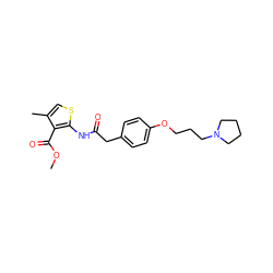 COC(=O)c1c(C)csc1NC(=O)Cc1ccc(OCCCN2CCCC2)cc1 ZINC000066157300