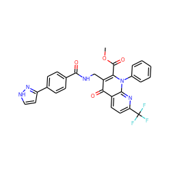 COC(=O)c1c(CNC(=O)c2ccc(-c3cc[nH]n3)cc2)c(=O)c2ccc(C(F)(F)F)nc2n1-c1ccccc1 ZINC000169694283