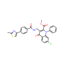 COC(=O)c1c(CNC(=O)c2ccc(-c3csc(C)n3)cc2)c(=O)c2ccc(Cl)cc2n1-c1ccccc1 ZINC000096170219