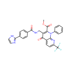 COC(=O)c1c(CNC(=O)c2ccc(-c3ncc[nH]3)cc2)c(=O)c2ccc(C(F)(F)F)nc2n1-c1ccccc1 ZINC000169694282