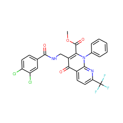 COC(=O)c1c(CNC(=O)c2ccc(Cl)c(Cl)c2)c(=O)c2ccc(C(F)(F)F)nc2n1-c1ccccc1 ZINC000096170251