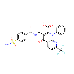 COC(=O)c1c(CNC(=O)c2ccc(S(N)(=O)=O)cc2)c(=O)c2ccc(C(F)(F)F)nc2n1-c1ccccc1 ZINC000096170246