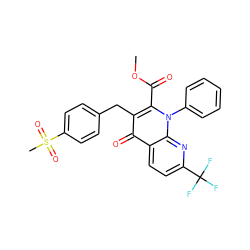 COC(=O)c1c(Cc2ccc(S(C)(=O)=O)cc2)c(=O)c2ccc(C(F)(F)F)nc2n1-c1ccccc1 ZINC000095559089